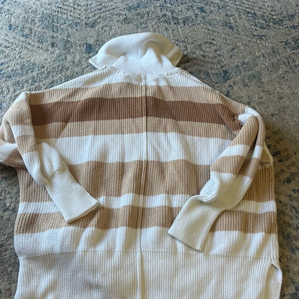 Aerie Beyond Neutral Stripe Knit Oversized Slouchy 1/4 Zip Pullover Sweater S - Picture 4 of 5